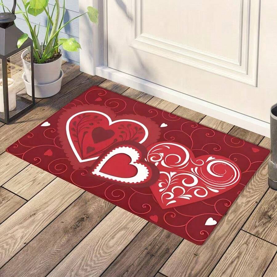 1 Peça Capacho de Presente do Dia dos Namorados com 3 Corações Vermelhos em Forma de Coração, Pequeno Tapete, Capacho de Boas-Vindas, Carpete, Tapete de Chão, Capacho Externo, Tapete de Cozinha, Decoração Doméstica, Capacho para Porta da Frente, Pequeno Tapete de Área, Tapete Externo, Decoração Doméstica, Tapete de Área, Carpete de Jardim, Tapete Felpudo Lavável, Tapete Grosso, Tapete Fofinho, Tapete de Outono/Inverno