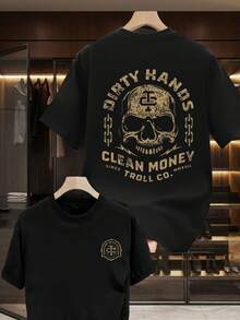 Y2K Vintage Graphic T-Shirt |  Dirty Hands With Clean Money Skull Design | Graphic Tee | Gifts For Men | Gifts For Boyfriend | 100% Cotton | 180Gsm  | Unisex - Noir - Voir 2
