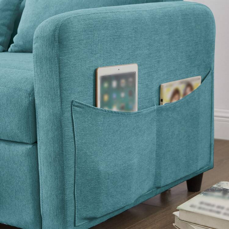 [Sofa Bed With Sleeping Function] Folding Sofa For Two People, Retractable Design, Minimalist And Modern, Contemporary Style, Three-Level Adjustable Backrest, Breathable Cotton Linen Fabric, Multicoloured Optional. - Blue - View 6