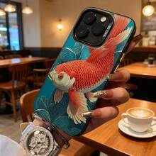Funda de Teléfono Color Azul Patrón de Peces Koi y Texto para Modelos de  y  Adecuada para Todas las Cuatro Estaciones Opción de Regalo Ideal - Plateado - Ver 3