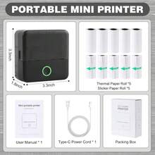 Mini impresora térmica, impresora de teléfono con calcomanía sin tinta con 10 rollos de papel, Bluetooth Print Pod Note Buddy, impresora portátil de bolsillo para fotos, diarios, bricolaje, compatible - 1 - Ver 8