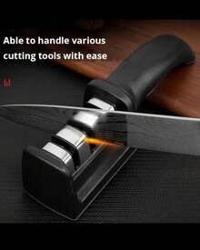 1pc Afilador de Cuchillos de Mano de 3 Etapas - Afilado Manual Rápido y Fácil, Acero Inoxidable, No Necesita Electricidad, con Mango Ergonómico para Esenciales de Cocina - Negro - Ver 2