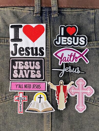 1 Set Of 3/10pcs The Bible Jesus Cross Series Embroidery Patch Polyester Badge Applique Devout Christian Faith DIY Clothing Iron On Patches Sew Accessory Cloth Stickers Suitable For Backpacks, Jeans, Jackets, T-Shirts, Hats, Dresses, Etc