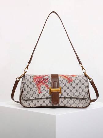 Bolso de hombro de moda, versátil y de alta calidad en estilo francés; bolso de mano con estampado floral vintage, bolso de mensajero elegante, bolso de hombro/cruzado versátil