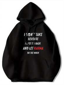 Funny "I Don't Take Revenge I Just Let For KARMA Do The Work" Hoodie - Oversized Black Pullover Sweatshirt With White & Red Slogan Print, Soft Fleece Unisex Streetwear For Men & Women, All-Season Casual Wear, Funny Gift For Friends & Family - For KARMA Design (For KARMA Logo Graphic) - Long Sleeve Hooded Sweatshirt With Front Pocket, Relaxed Fit, Humorous Slogan, Perfect For Everyday Streetwear, Ideal For Gifting, Comfortable Fleece Material, Bold Statement Piece - 黑色 - 查看 7