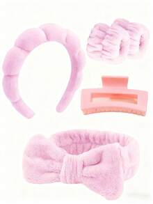 5 قطع مجموعة شريط الرأس والرسغ من الميكروفايبر الفاخرة، شريط رأس لغسل الوجه، شريط رأس للمكياج، شريط رأس للعناية بالبشرة، شريط رأس من الفلوفي الأحمر الناعم، شريط رأس ماصّ من القماش الفوطة الناعم للعناية بالبشرة وإزالة المكياج والاستحمام، مناسب للنساء والفتيات