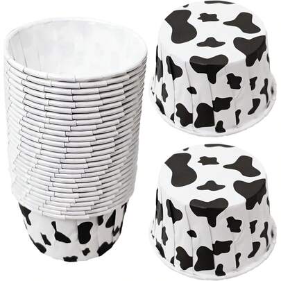 50Pcs Cow Print Cupcake Liners Case Cow Baking Cups Cow Print Cupcake Wrappers Holders Ice Cream Cups Waterproof And Greaseproof For High Temperature Mafen Cup Paper Holder
