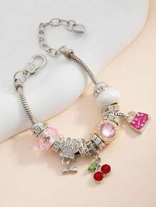 1pc Fashion Crystal Beaded Pendant Bracelet, Bow, Star, Cherry Pendant Bracelet For Girls - Multicolor - View 5