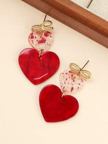 1 Pair Fashionable Acrylic Red Heart Shaped Dangle Earrings, Valentine's Day Gift Accessory (Random Card) - Multicolor - View 4