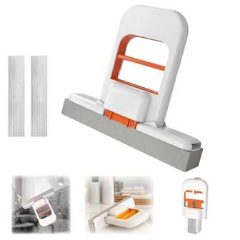 มินิไม้ถูพื้นตั้งโต๊ะแบบพับได้ – เครื่องมือทำความสะอาดฟองน้ำแบบบีบตัวเองสำหรับใช้แบบเปียกและแห้ง – ไม้ถูพื้นขนาดเล็กสำหรับห้องครัว, ห้องน้ำ, กระจก, ภายในรถยนต์, เคาน์เตอร์และอื่นๆ