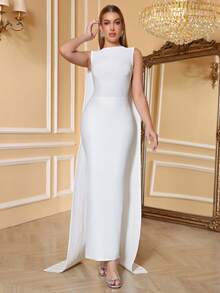 Love Aing 优雅长款斗篷式礼服，适合街头、红毯、舞台时装秀、奢华正式晚礼服、婚礼宾客、节日、斋月、开斋、中东宴会、鸡尾酒会、晚宴等场合。 - 白色 - 查看 4