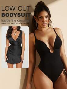一件式女士塑身连体衣，收腹提臀，无缝紧身吊带裙 - 黑色 - 查看 2