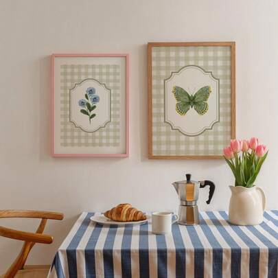 1/2pcs Frameless Green Nursery Art Set Of 2, Floral Butterfly Cottage Decor, Digital Download Printable Wall Art, Gender Neutral Baby Room Decor, Whimsical Botanical Prints, Newborn Gift Set, Aesthetic Nursery Wall Collection