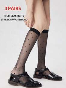1pair/3 Pairs Women's Fashion Polka Dot Print Over The Calf Socks - Multicolor - View 2