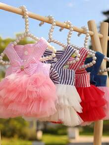 宠物狗薄纱连衣裙，轻薄网纱裙，时尚可爱公主风，透气轻盈舒适，适合博美犬、比熊犬、泰迪熊、约克夏梗、雪纳瑞、猫咪等。送给爱宠人士的最佳礼物。 - 粉色 - 查看 5