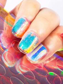 11sheets 3D Aurora Foil Laser Nail Art Stickers,Summer Glass Paper Nail Art Stickers Iridescent Cellophane Nail Designs Stickers Holographic Film Nail Art Decoration For Women Girls At Home DIY Nails Nail Supplies - 彩色 - 查看 6