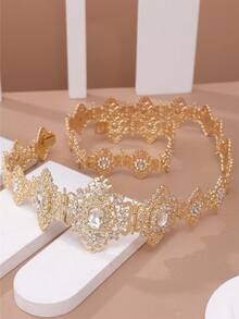 1件摩洛哥复古风彩色水钻镶嵌腰带，法式宫廷风格，女士时尚腰带，新娘婚礼派对腰链配饰，情人节配饰