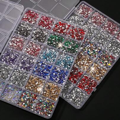 约7500颗24格树脂扁平不对称形状水钻美甲装饰，彩色迷你闪亮美甲水晶配件美甲用品美甲宝石