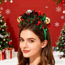 1 pieza Diadema decorativa navideña, diadema navideña con bolas de Navidad y lentejuelas brillantes, material de poliéster, adecuada para Acción de Gracias, Navidad, Año Nuevo y regalos