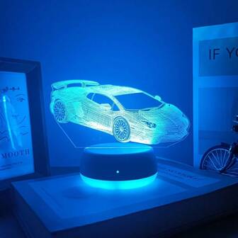 1pc 3D LED Night Light, Modern Sports Car Design, USB Powered Desk Lamp, Suitable For Bedroom, Living Room, Bedside, Game Room Decor, Birthday & Holiday Gift, Christmas Gift