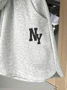 Tween Girl Cartoon Print Round Neck Short Sleeve T-Shirt And Shorts Set - Grey - View 6