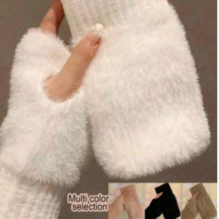 1 Pair Unisex Premium Super Soft Faux Fur Half Finger Gloves - Touchscreen Capable, Warm Thermal Lined, Elegant & Fashionable, Multiple Colors Available, Suitable For Study/Office/Daily/Cycling And Various Occasions, Versatile Fashion Accessory - Multicolor - View 1