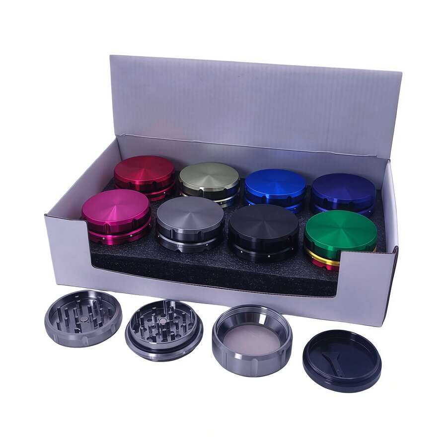 Manual Drum Shape Herb & Spice Grinder - 4 Piece Portable & Durable Aluminum Grinder With Trapezoid Teeth | For Herbs, Spices, Coffee, Tea | Compact For Home, Office, Travel | 8 Colors & Rainbow Collection - Nhiều màu - Xem 1