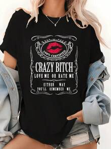 Trenfashion Cotton Short Sleeve Women's Funny Graphic Tees Crazy Bitchs Shirt Short Sleeve T Shirt Casual T-Shirt For Men Women Unisex Plus Size T Shirts - 黑色 - 查看 6