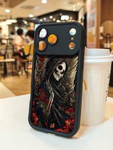 1 pieza Funda de teléfono con diseño de calavera alada y rosas para Día de Muertos TPU soft case, protección completa antideslizante y anti-caída, compatible con iPhone17 ProMax/16/15/14/13/12/11/Plus/Pro/ProMax, compatible con Galaxy A34/A35/A54/A55, Galaxy S20/S21/S22/S23/S24/S25 Ultra/Plus, compatible con Galaxy/Redmi/Honor/OPPO/ViVo - Marrón - Ver 5