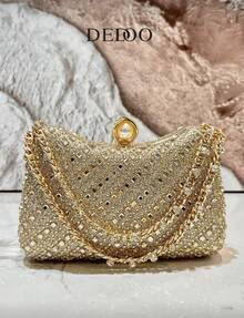 1pc Luxury Shiny Gold Rhinestone Ladies Evening Bag Women's Party Ball Wedding Diamond Elegant Clutch Bag Chain Dinner Bags Clutch Bag For Women Wedding, Perfect For Party, Wedding, Prom, Dinner/Banquet - 金色 - 查看 1