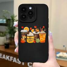 2026 nueva funda de teléfono esmerilada, diseño de bebidas de otoño de latte de calabaza para  17 14 Pro Max  17 13  17 12 funda protectora de teléfono  Galaxy S23 S22 S21 regalo de pareja para él y ella regalo de vacaciones - Negro - Ver 5