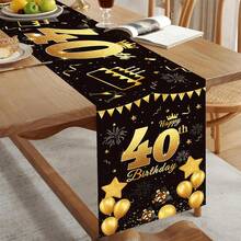 Toalha de Mesa Elegante Preta e Dourada Multicolorida para Festa de Aniversário, 1 Peça Tapete de Mesa Retangular Antiderrapante de Poliéster para Decorações de Festa de Aniversário, Adequado para Homens e Mulheres - Multicolorido - Visão 16