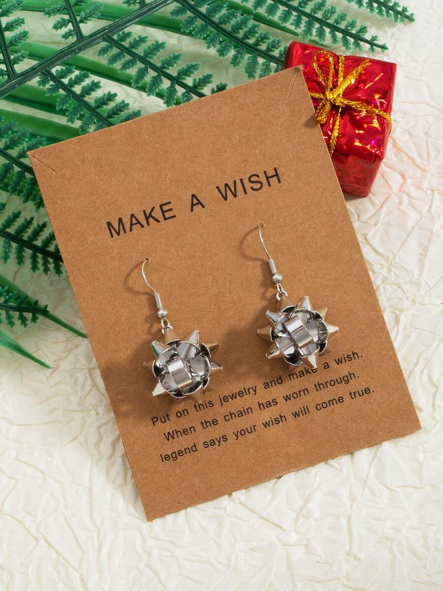 1 Pair Fashionable Personalized Silver Metal Design Women Earrings, Christmas Accessories (No Card) - Silver - View 1
