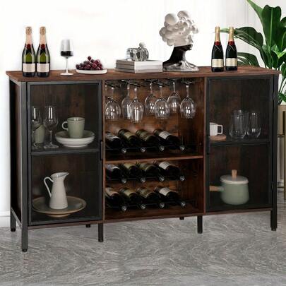 Farmhouse Wine Bar Cabinet With Wine Racks & Glass Holders - Heavy-Duty Wood & Metal, 300 Capacity, Adjustable Shelves & TV Stand Mode, Freestanding Liquor Cabinet With Coffee Bar Top, Buffet Storage For Living Room, Coffee Bar Station, Storage Shelf, Display Shelf, Shelf Decor Items, Shelf Storage Rack, Crockery Shelves, Shelving Decor, Shelf Decorations, Breakfast Bar, Shelf Decorations Bar Supplies, Rustic Shelves, Tea Bar, Indoor Bar, Sconce Shelf, Retail Shelf,