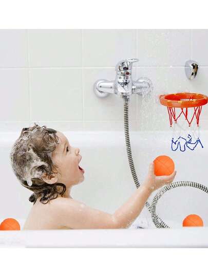 3件套洗澡篮球架玩具套装，适合婴幼儿男孩女孩，防霉吸盘，趣味洗澡玩具，夏季游泳玩具，生日/派对礼物