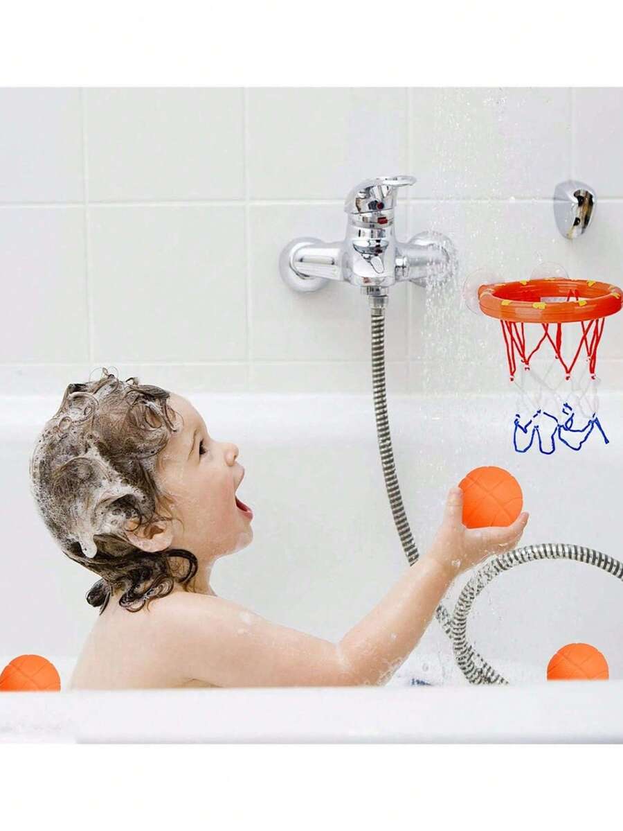 3件套洗澡篮球架玩具套装，适合婴幼儿男孩女孩，防霉吸盘，趣味洗澡玩具，夏季游泳玩具，生日/派对礼物 - 彩色 - 查看 1