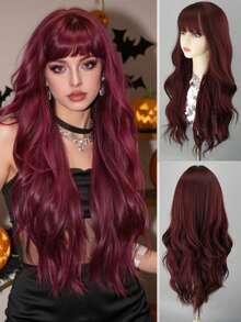 1件合成耐热假发，长款自然波浪红发假发，带刘海，长卷发假发，长度28-30英寸，纤维材质，适合日常佩戴，自然逼真的万圣节假发。 - 彩色 - 查看 13