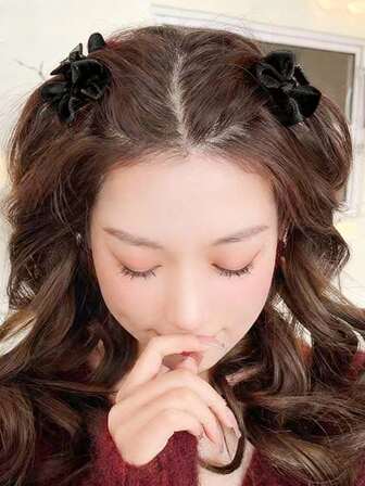 2 pièces Pinces à cheveux en velours à double couche avec nœud, pinces pour frange latérale, accessoires capillaires pour le port quotidien et les tenues de fête pour femmes