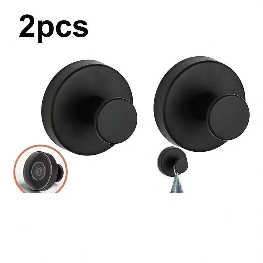 2 Powerful Suction Cup Hooks, Suitable For Showers, Bathrooms And Kitchens - Drill-Free Wall-Mounted Towel Hooks, Vacuum Technology, Capable Of Holding 6.8KG, Suitable For Glass, Mirrors, Tiles And Smooth Surfaces, Waterproof And Rust-Proof, Matte Black Traceless And Non-Drilling Hooks For Kitchens, Bathrooms And Showers, Vacuum Suction Cup Coat Hooks, Towel Hooks - Black - View 1