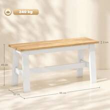 HOMCOM 2-Person Bench, Oak-Look Wooden Bench With Stabilizing Crossbar, For Living Room, Dining Room, Hallway, Rubberwood, White - White - View 3