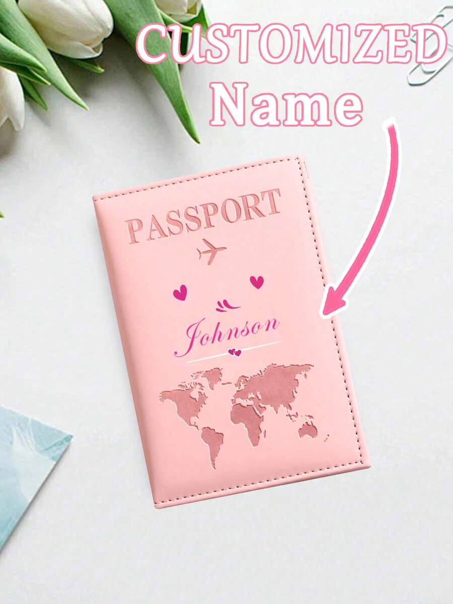 Individuell gestaltbarer rosa Passinhaber mit Namen und Cartoon-Flugzeug-Design, dekoriert mit rosa Herzform. Dieser Passinhaber kann Reisedokumente aufbewahren und auch als Kartenetui verwendet werden, modisch und langanhaltend, geeignet als Geschenk und für den täglichen Gebrauch, eine ideale Wahl für Reisen, Geschäftsreisen, Geschenke für Familie und Freunde, Paare, Geburtstage, Feiertage, Weihnachten und Valentinstag. - Verschiedenfarbig - Übersicht 1