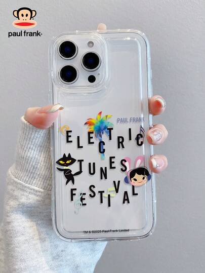  Husă de telefon transparentă cu pernă de aer Paul Frank, licențiată oficial, cu protecție anti-cădere pentru tot corpul, cu față de maimuță și capac pentru cameră, design nou, compatibilă cu 13/14/15/16/17 Pro Max