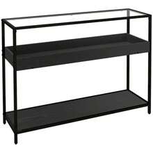 HOMCOM Console Table With 2 Shelves, Hall Table With Glass Top And Shoe Rack, Steel, Black, 100 X 30 X 78 Cm - Black - View 9