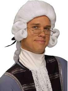 Colonial Era Judge/Lawyer White Wig Set, Suitable For Halloween Costume Parties, Holiday Attire Props, Role-Playing (Glasses Are Props, Non-Prescription)