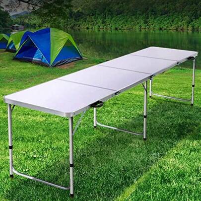 Camping Table 240 X 60 X 69cm Folding Portable Picnic Camp Tables Outdoor Dining Set Trekology Desk Travel Hiking Beach BBQ Coffee Desks Adjustable Height Lightweight Aluminum Silver
