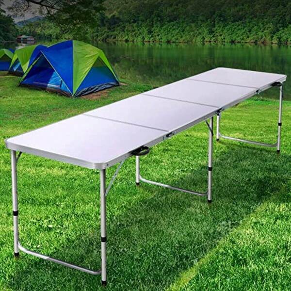Camping Table 240 X 60 X 69cm Folding Portable Picnic Camp Tables Outdoor Dining Set Trekology Desk Travel Hiking Beach BBQ Coffee Desks Adjustable Height Lightweight Aluminum Silver