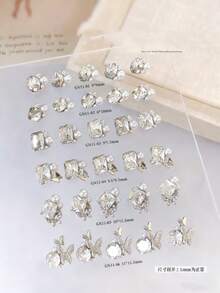 高级合金叠层美甲钻，5/30/50颗混合尺寸，适用于3D奢华美甲艺术 - 美甲沙龙专业用品 - 白色 - 查看 3