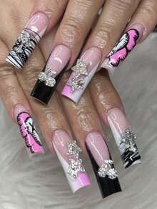 48件套Y2K风格银合金水晶水钻心形星星卫星十字架美甲装饰套装，暗黑亚文化炫目摇滚朋克3D美甲及手机壳装饰配件，手工DIY装饰，美甲饰品，美甲水钻及装饰礼品美甲用品 - 銀色 - 查看 6