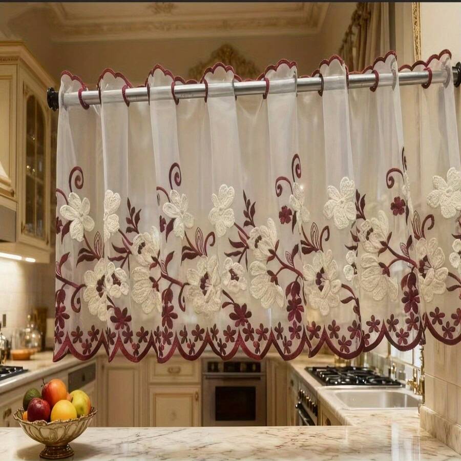 1 buah Tirai Pendek Motif Bunga Bordir, Gaya Romantis Prancis, Bahan Poliester, Tirai Jendela Kecil/Pembatas, Cocok untuk Ruang Tamu, Jendela Kamar Tidur, Lemari, dan Dekorasi Pintu - MultiWarna - View 1