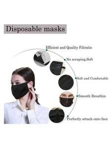20pcs Disposable Non-Woven Flat Face Masks, Breathable & Comfortable, Ear Loop Design, Suitable For Outdoor Travel - Black - View 3
